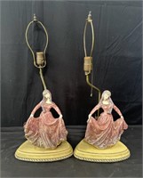 Pair of vintage porcelain dancing lady lamps in