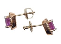 14K Rose gold oval cut pink sapphire post earrings