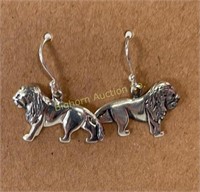 Lion Dangle Earrings Sterling Silver