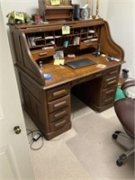 Early oak roll top writing desk no contents