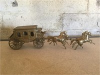 Brass horse pulled stage coach. Movable