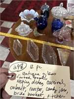 12pc antique art glass carnival cobalt more