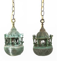 Islamic Pierced Brass Lanterns, Pair