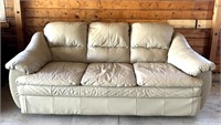 Ecru Three Cushion Leather Sofa