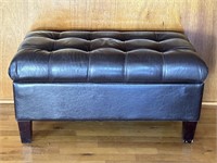 Diamond Tufted Leather Storage Bench