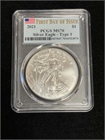 2021 PCGS FDOI MS70 Silver Eagle- Type 1