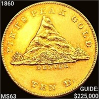 1860 $10 Clark and Gruber Co. Gold Eagle CHOICE BU