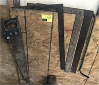 Lot w/ Carpenter Squares, Hand Saw, And More