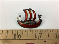 Norway sterling enameled Viking ship pin 5 grams