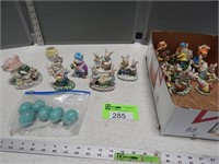 Bunny figurines and blown eggs