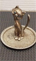Vintage silver plate retro cat jewelry tray.