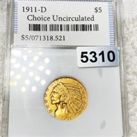 1911-D $5 Gold Half Eagle PCI - CHOICE UNC