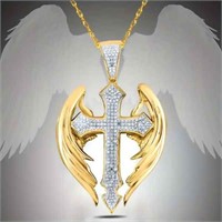 Fashion Rhinestone Angel Cross Pendant Necklace