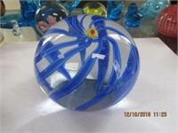 Glass Paperweight-Blue Stripe Swirl-4 x 3