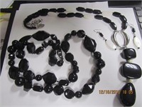 2 Black Necklaces & 1 Pr. of Earrings