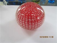 Glass Paperweight-Red & White Specks-3 x 2
