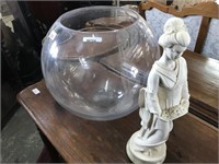 ACCENT GLASS BOWL & JAPANESE STATUE