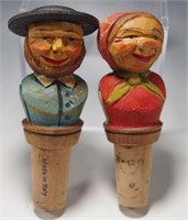 2 ANRI VINTAGE ITALY WOODEN BOTTLE STOPPERS FOLK