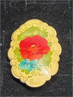 Vintage Russian Hand-Painted Enamel Lacquer Broach