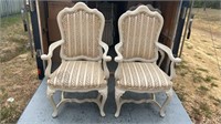 Pr of French White Arm Chairs w/ Upholstered Backs