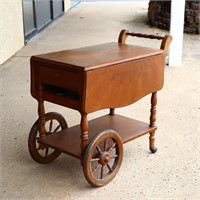 Vintage wooden drop leaf tea cart