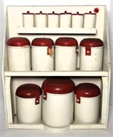 Mid Century Tin Canisters & Spice Jars with Shelf