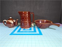 Brown drip teapot & Marcrest pitcher & casserole