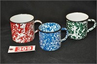 (3) Graniteware cups