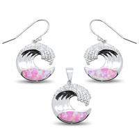 Chic Pink Opal & White Topaz Wave Jewelry Set
