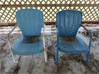 2 blue metal chairs