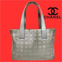 Chanel Hand Bag New Travel Line Silver Nylon
