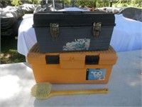 group of 3-yellow & gray tool boxes, yellow brush