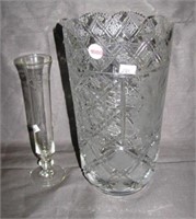 Lead glass vase with etched design and a clear