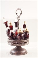 Antique Cut to clear Ruby cruet set  - ca. 1910