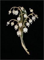 Lily of the Valley Brooch 18k, Diamonds, Nephrite