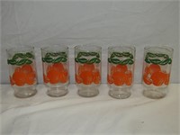 5 Vintage Orange Glasses 4" T