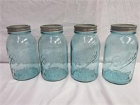 4 Blue Tint Ball Mason Jars