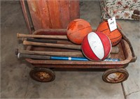 Child's Radio Flyer Wagon with (5) Baseball Bats