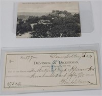 A Check Dated 1874 & Post Card From 1908