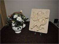 Vintage Decoline Resin Wall Plaque & Flowers