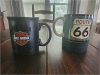 Route 66 and Harley Davidson mugs