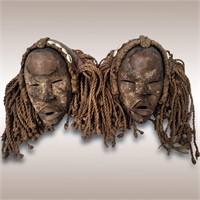 Pair Of Antique Carved Wood African Masks