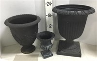 (2) Fiberglass & (1) Small Plaster Planters