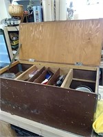 Wooden Tote box with camping supplies