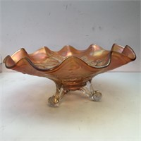 FOOTED CARNIVAL GLASS BOWL