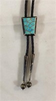 Silver & turquoise bolo tie w/silver tips