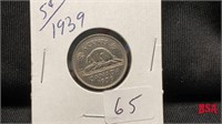 1939 5 cent Canadian coin