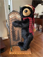 Decorative Welcome Sign with Large Stuffed Bear