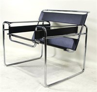 WASSILY BLACK LEATHER  AND CHROME ARMCHAIR