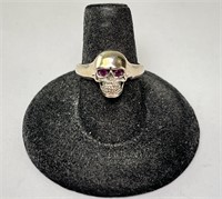 Sterling Ruby Eyed Skull Ring 4 Grams Size 7